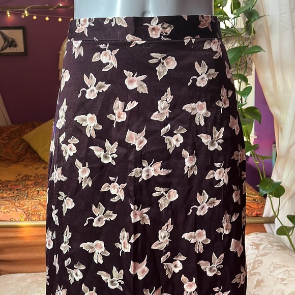Vintage 60s / 70s Floral High Waist Silky Satin Maxi Skirt - Picture 2 of 6